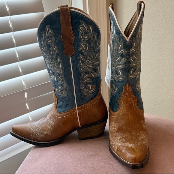 Sterling River Shoes - Brown and Blue Western Cowboy Boots